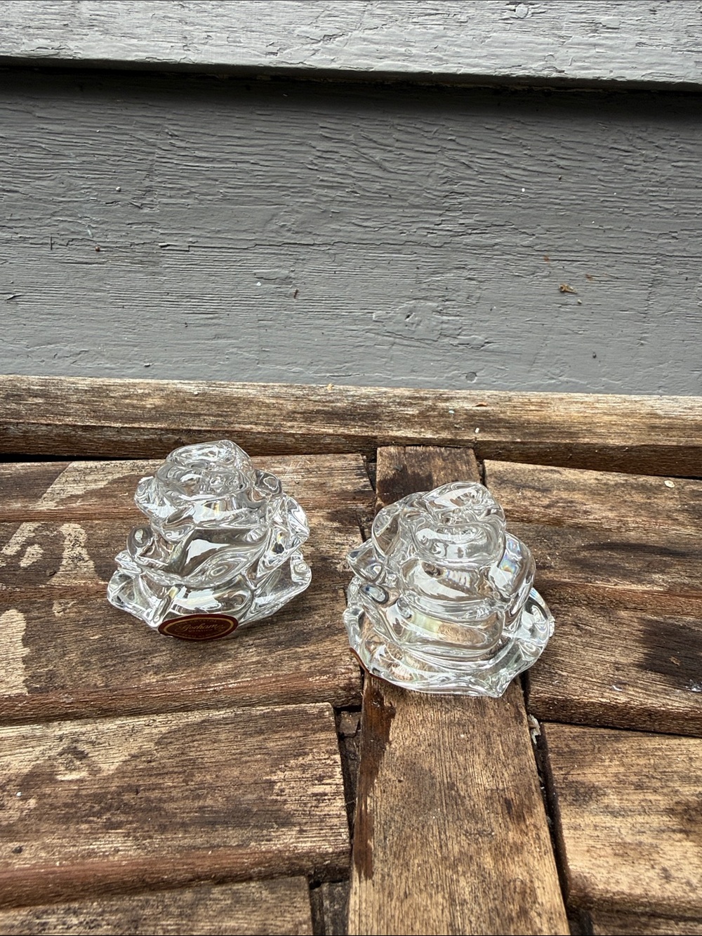 Gorham Clear Glass Rose Votive Holders - Pair
